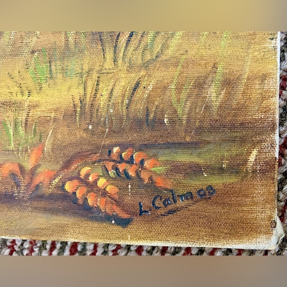 Mid Century Vintage Acrylic on Canvas 3 Dogs Hunting in Field Painting - Picture 10 of 13